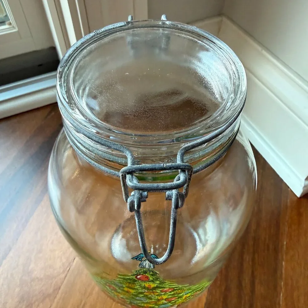 Vintage Carlton Glass 3L Christmas Tree Cookie Jar Canister Clear 3L Hinged Lid